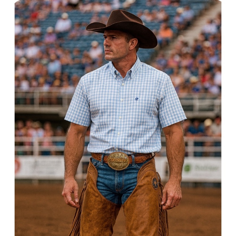 Wrangler Shirt, Blue, WhiteStrip, M fearure W LOGO on Pocket. Rodeo To Office.